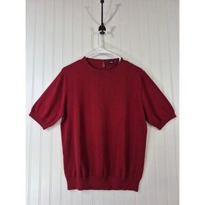 Vintage Gap Short Sleeve Knit Sweater Burgundy Cotton Crew Neck Keyhole Large